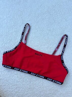 Salty. Red Logo Band Bikini Swim Top Festival Rave - S